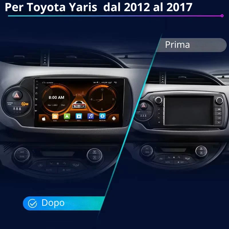 Autoradio stereo Android 9 Pollici per Toyota Yaris dal 2012 al 2017 - Immagine 2 di 4