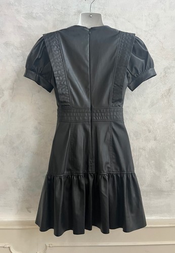 NEW - ZARA Black Faux Leather Puff Sleeve Rock Grunge Flared Mini Shift Dress S - Picture 6 of 8