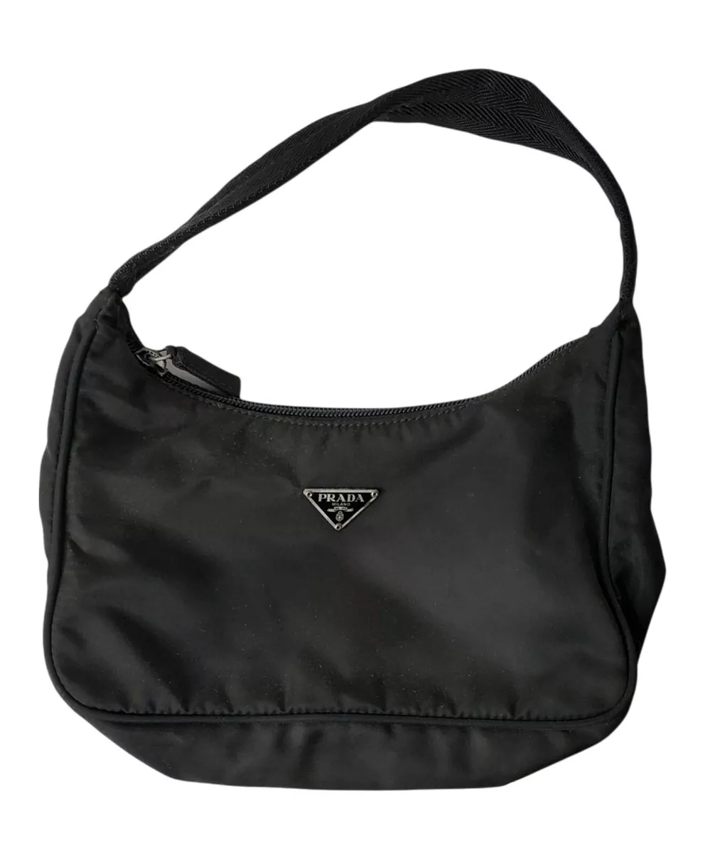 Hand Handled Black Prada Pochette Bag, For Casual Wear