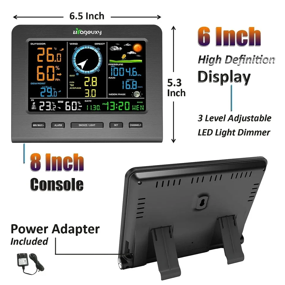 New Design Multi-Functional 8-IN-1 Wi-Fi Smart Weather Station Big Color 8" LCD - Image 4 of 4
