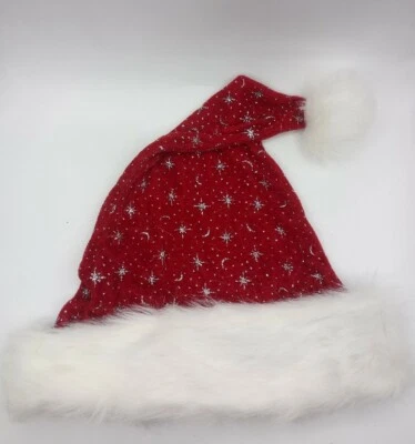 Gorro De Peluche Suave Con Estrellas Gorra Navideña De Santa Rojo Plata Navidad - Imagen 1 de 2