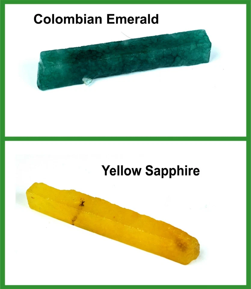 Natural Colombian Emerald & Yellow Sapphire 120 Ct.+ Gemstone Slice Rough Pair - Image 3 of 4