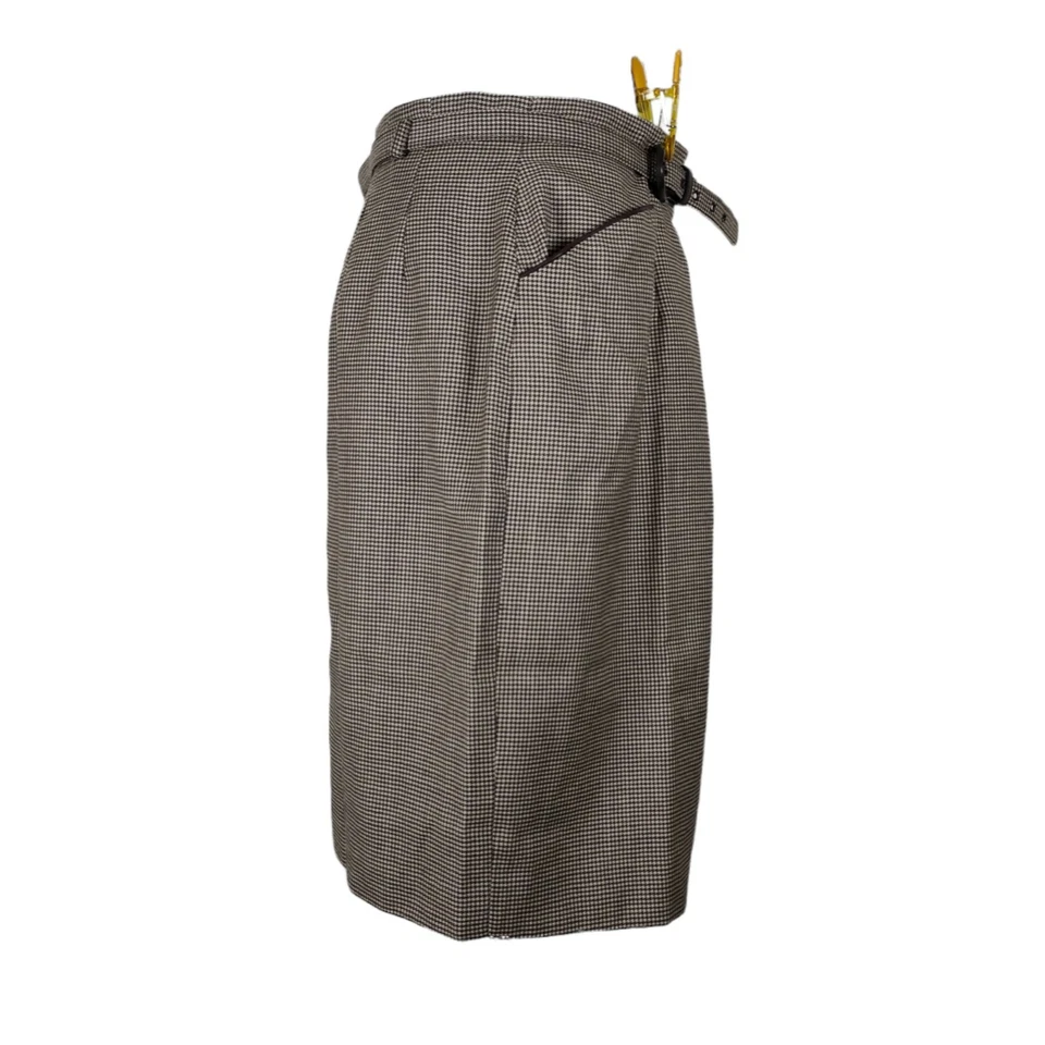 Falda midi marrón vintage años 90 talla 12 lana pata de gallo cinturón lápiz Dark Academia Foto 2 de 4