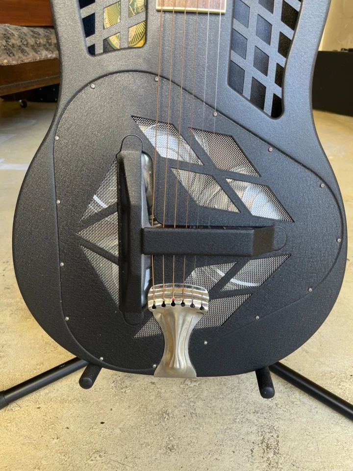 National Reso-Phonic Tricone Polychrome Acoustic Guitar Black + Case - Image 3 of 4