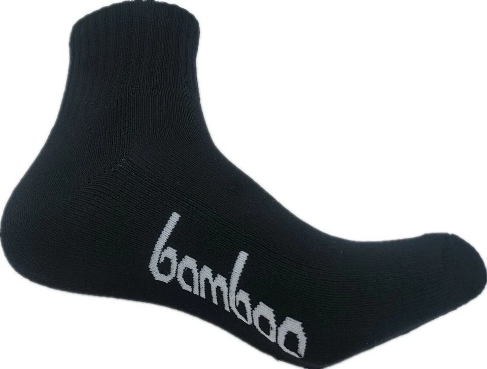 Men Women Bamboo Sport Socks Ankle Quarter Crew Trainer Work Cushion Black White - image 3 of 4