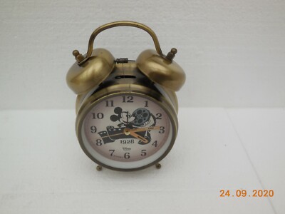 Vintage Quarz Disney Micky Maus Glocke Wecker Metall Messing Effekt funktioniert
