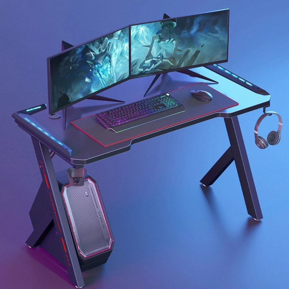 Gaming Tisch mit LED RGB Gaming Schreibtisch Gamer Computertisch 140/160/180cm - Bild 3 von 4