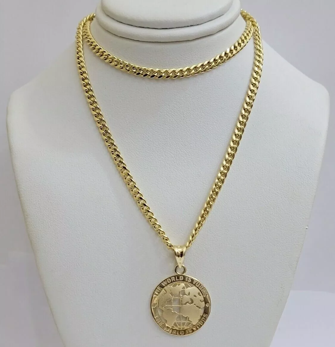 Real 10kt Gold Cuban Link Chain Pendant Set 22