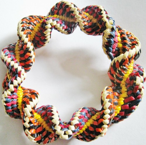 MMMM 1940s LEATHER BRACELET TWEEDY BRIGHT COLORS WORK OF ART, TWISTED, GORGEOUS - Picture 7 of 8