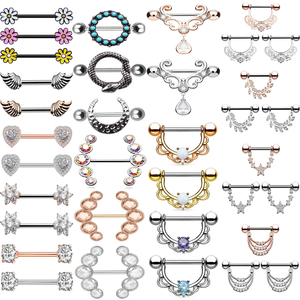 2 X Barra de Pezón/Escudo 316L Acero Quirúrgico Anillos de Pezón Barra Piercing 14G Foto 2 de 4