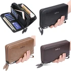 Mens Double Zipper Large Wallet Business Handbag with Removable Wristlet Strap