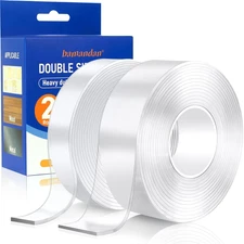 Heavy Duty Double Sided Tape 2 Rolls 20FT Clear Removable Adhesive for Posters &
