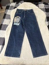 VINTAGE Southpole Jeans Mens 32x32 Blue Straight Baggy Y2K Embroidered HipHop