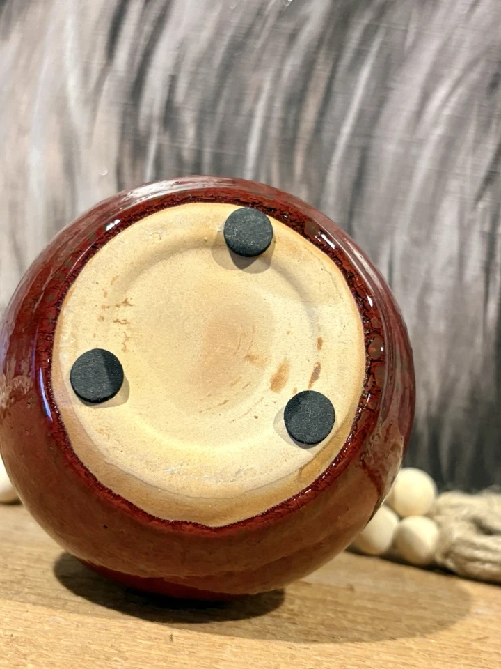 Jarrón brote de gres esmalte por goteo en forma de lágrima tonos tierra rojo marrón mota Foto 4 de 4