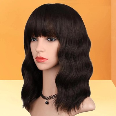 100% Human Hair New Fashion Sexy For Women Long Dark Brow Curly Party Wigs 20 In