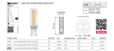 LED line G9 LED-Lampe 6W 230V 6000K Kaltweiß 550lm 120°