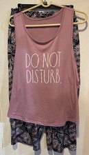 Rae Dunn Women's Sz XL 2 pc Pajama Set Pink Racerback Tank  Capris Palm Leaves