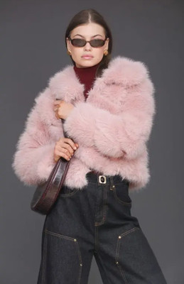 Avec Les Filles Luxurious Cropped Paneled Faux-Fur Coat in Blush  sz L  $285