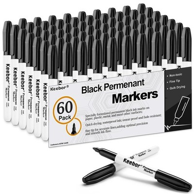 Permanent Markers Bulk, 60 Pack Black Permanent Markers, Quick Drying & Fade ...