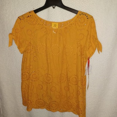 Ruby Rd. Women's Sz S Embroidered Eyelet Gypsy Spirit Lace Blouse Top Spice (DN)