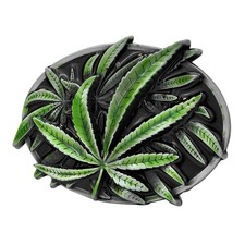 Cannabis Pot Leaf Buds Green  Black Enameled Belt Buckle New