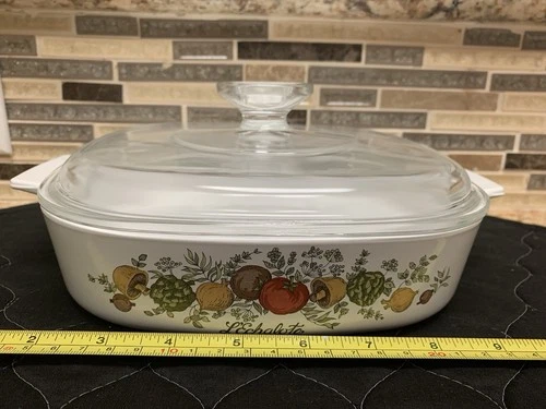 Vintage Corning Ware A-8-B Spice of Life L'ECHALOTE 8" x 8" x 2" w/PYREX Lid USA