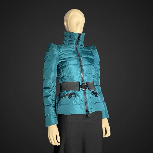 Moncler ADOUR piumino donna turchese trapuntato con cintura taglia 0 XS