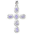 NATURAL AAA BLUE TANZANITE OVAL & WHITE CZ STERLING 925 SILVER CROSS PENDANT