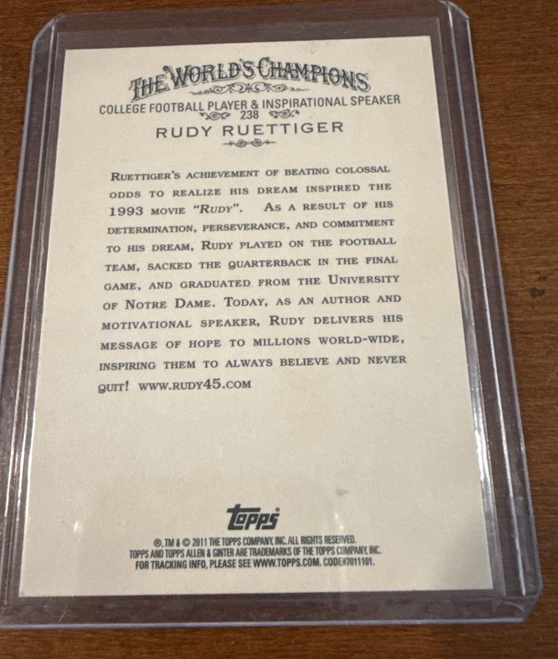 Rudy Ruettiger Autographed 2011 Topps Allen & Ginter Trading Card Notre Dame - Image 3 of 3