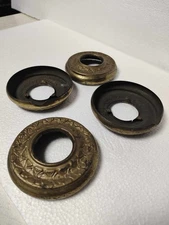 Vtg. Set 4 Pressed Brass Embossed Flower Design Lamp Chandelier Socket Bobeches