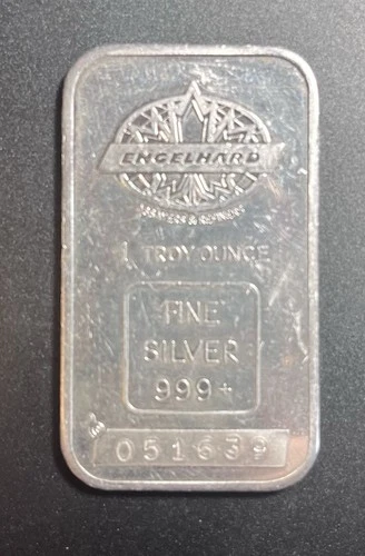 Engelhard 1 Troy oz Fine Silver .999 Bar, Serial Number 051639