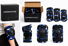 Protective Pad Set Blue/Black Camo Knee, Elbow Wrist Guards w/ Box