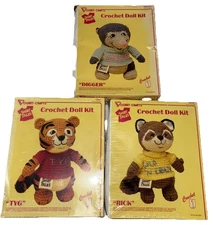 Shirt Tales Crochet Doll Kit Lot (3) Rick Tyg Digger Vogart Crafts 1981 Hallmark