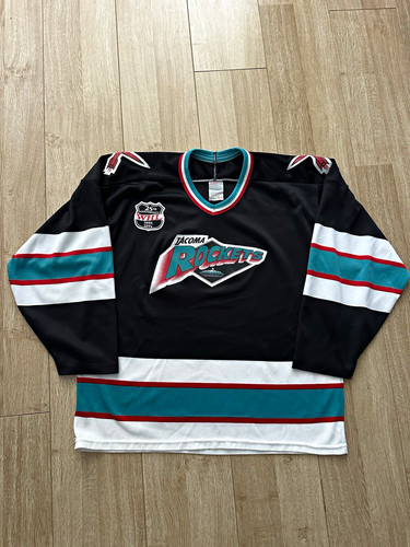Tacoma Rockets Hockey Jersey WHL 25th Year Patch Black Teal White Red Size Large