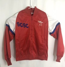 Vintage 80s Mens Medium Head Red White Blue Zip Up Long Sleeve Track Jacket