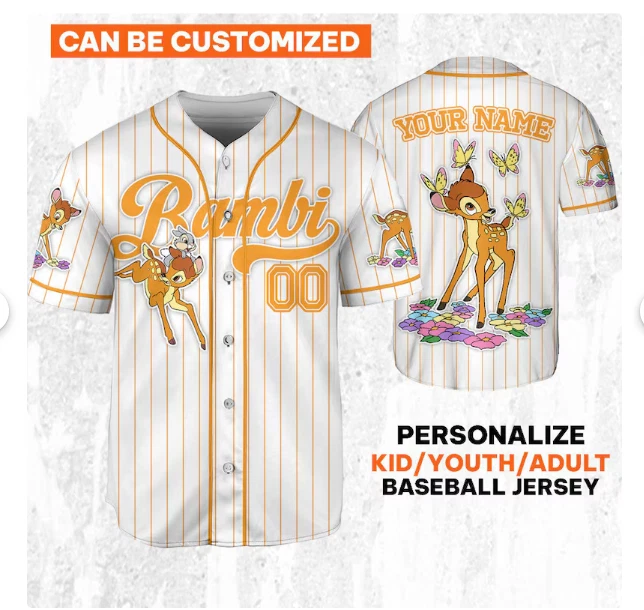 Custom Disney Bambi Simple Stripe 3D Baseball Jersey Shirt