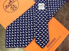 HERMES Neck tie Silk Navy Blue Japan seller N1225 28 Made in France
