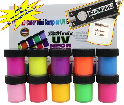 10 Neon UV Black light acrylic paint 1/2oz pots (5oz) 