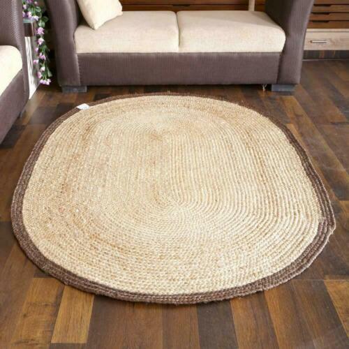oval rug 100% natural braided jute handmade reversible carpet outdoor area rugs  - Picture 1 of 7