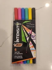 BIC Intensity 2-in-1 Dual Tip Fineliner Pen, 6 Assorted Ink Colors Pack -SEALED!