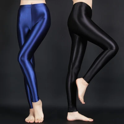 Damen Hochglanz Blickdicht Leggings Satin Shiny Wetlook Fitness Gym Yoga Leggins - Bild 1 von 3