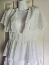 Nasty Gal Collection White Polka-dot Shiffon Ruffle Dress Size 6 Long Size 6