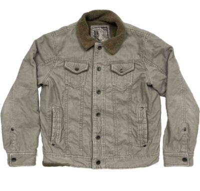 BKE Buckle Brown Faux Fur Sherpa Lined Corduroy Men's Medium Jacket Trucker 