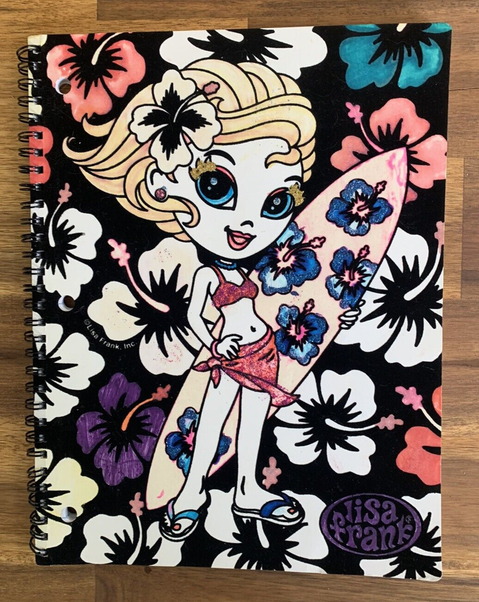 Vintage Lisa Frank Fuzzy Felt Spiral Notebook Surfer Girl with