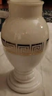 Vintage 8" Wrisley White Milk Glass Vase w Gold Greek Key Apothecary Jar