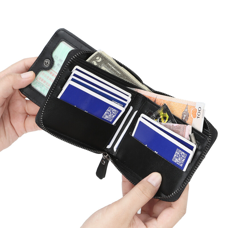 Men's RFID Blocking Leather Wallet - Bifold Zipper Around Design With Coin Pocket, 12 Card Slots