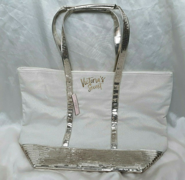 Victoria's Secret Ivory Gold Shimmer Bling Sequin Tote Bag 2017 Limited