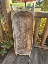 Antique Vintage Primitive Handmade Wooden Dough Bowl Handles