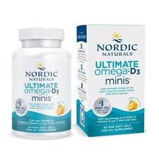 EXP 7 /28 Nordic Naturals Ultimate Omega Mini D3, Lemon Flavor 60 Mini Soft Gels
