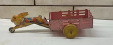 Antique VTG Tin Litho Toy Running Rabbit Pulling Cart Wagon Made in USA Pre War